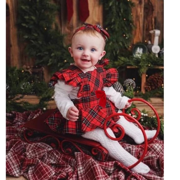 Plaid Tartan Christmas Girl Outfit Clothes Christmas Girl Dress Romper - Picture 10 of 15